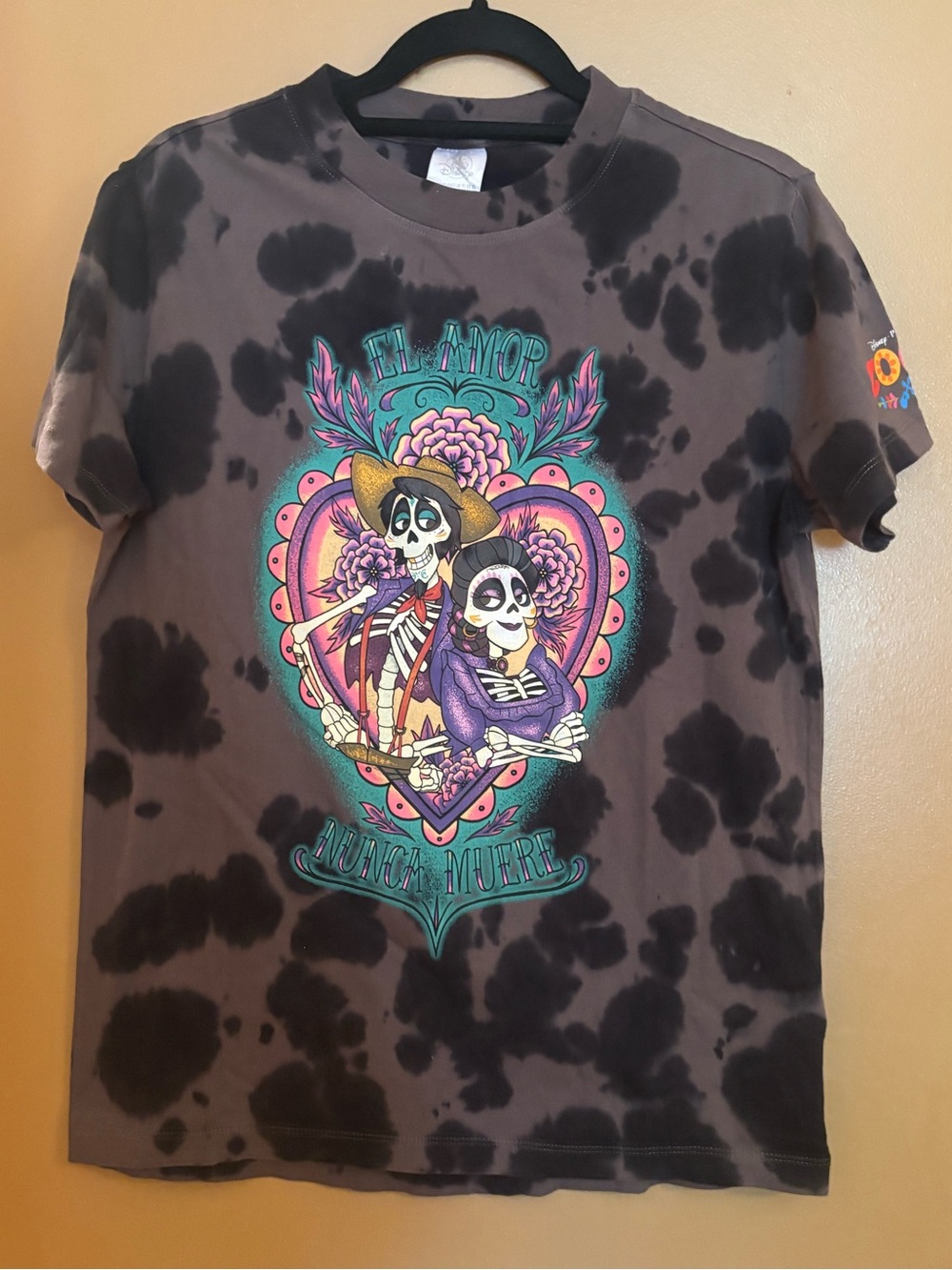 Disney Gray Black Coco Hector Imelda Tie Dye Shirt XS NWOT Unisex